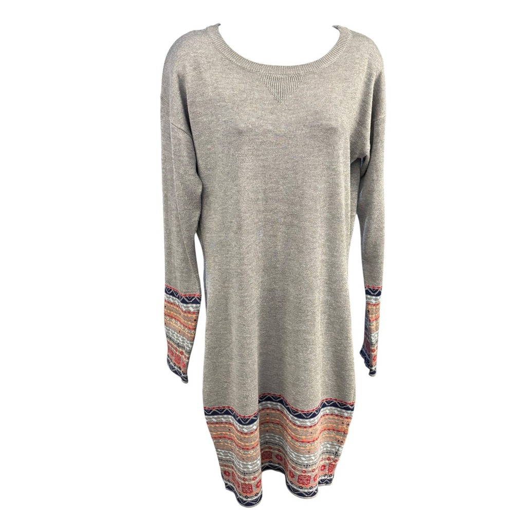 Poof Sweater‎ Dress Knit Long Sleeve Patterned Trim Casual Comfy Large